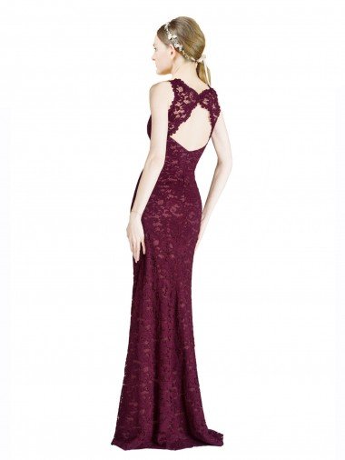 Affordable Long Lace Bridesmaid Dress / Prom Dress with Peekaboo Bodice and Keyhole Back UK