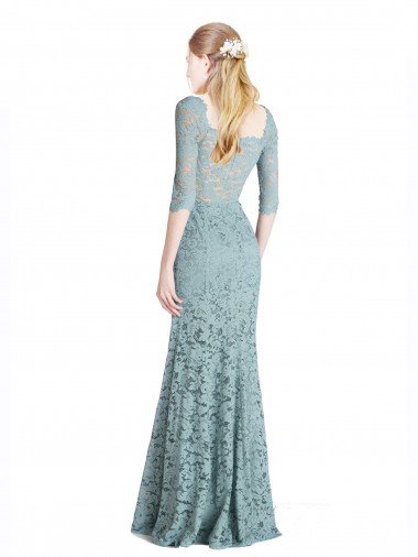 Affordable Half Sleeves Pleated Lace Bridesmaid Dress / Prom Dress with Wrap-Around Portrait Neckline UK