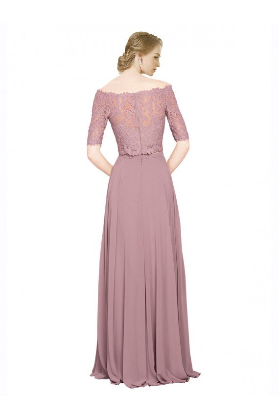 Affordable Off the Shoulder Lace Crop Top A-Line Chiffon Bridesmaid Dress / Prom Dress UK