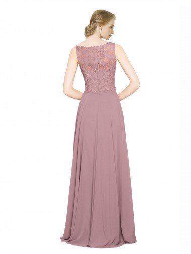 Affordable Long A-Line Chiffon Bridesmaid Dress / Prom Dress with Sleeveless Lace Crop Top UK