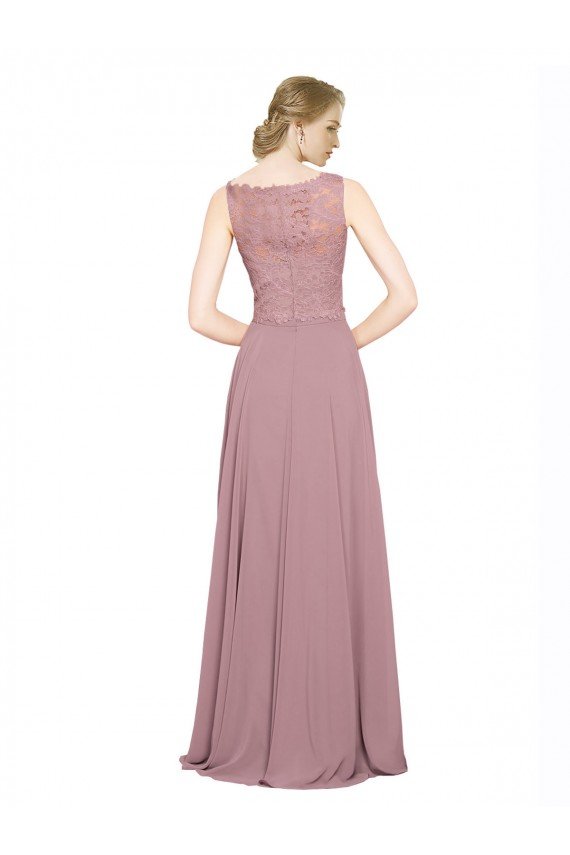 Affordable Long A-Line Chiffon Bridesmaid Dress / Prom Dress with Sleeveless Lace Crop Top UK