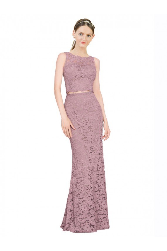 Affordable Sleeveless Crop Top High Neck Mermaid Lace Bridesmaid Dress / Prom Dress UK