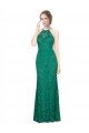Affordable High Illusion Halter Neck Long Lace Bridesmaid Dress / Prom Dress UK