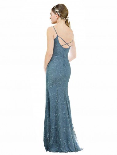 Affordable Deep V-Neck All Over Chantilly Lace Bridesmaid Dress with Criss Cross Open Back UK