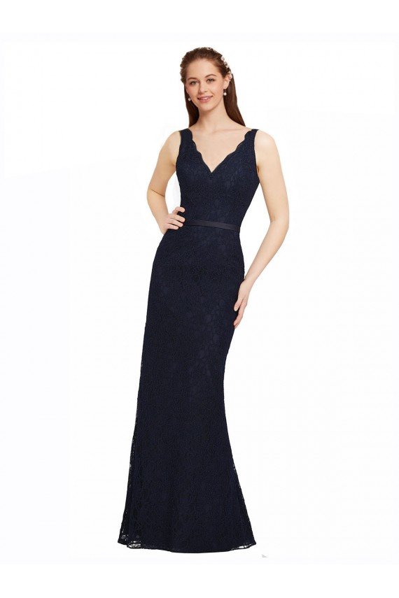 Affordable Lace Bridesmaid Dress with Satin Waistband and Open Back UK