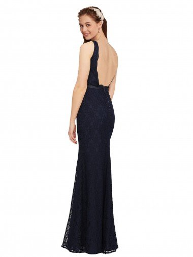 Affordable Lace Bridesmaid Dress with Satin Waistband and Open Back UK