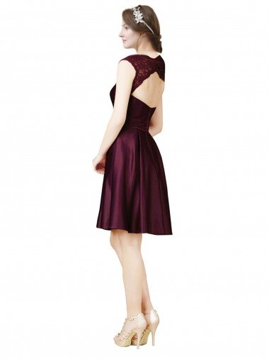 Affordable Short Knee Length Lace Cocktail Bridesmaid Dress with Square Neck UK