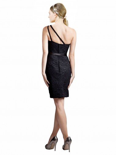 Affordable One Shoulder Short Lace Cocktail Bridesmaid Dress with Satin Waistband UK
