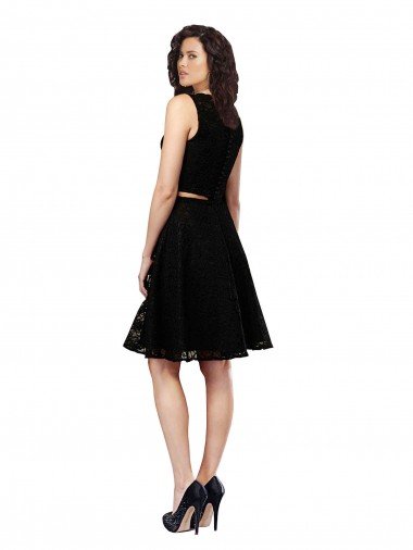 Affordable Two Piece Short Lace Cocktail Bridesmaid Dress with Jewel Neckline UK