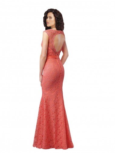 Affordable Mermaid Long V-Neck Lace Bridesmaid Dress with Open Back UK