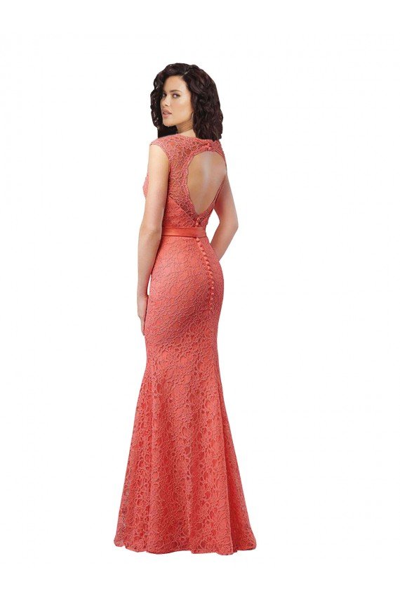 Affordable Mermaid Long V-Neck Lace Bridesmaid Dress with Open Back UK
