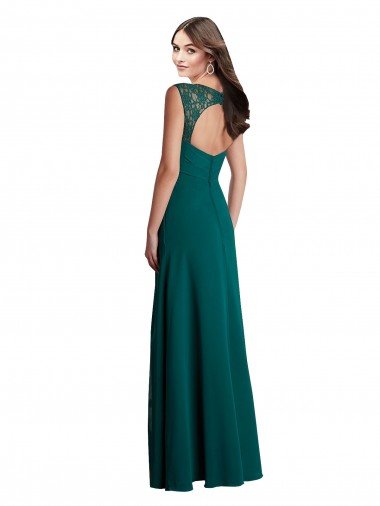 Affordable Long A-Line Lace and Chiffon Bridesmaid Dress with Open Back UK