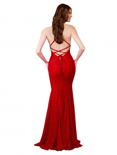 Affordable Low Back V-Neckline Floor Length Formal Lace Bridesmaid Dress / Prom Dress UK