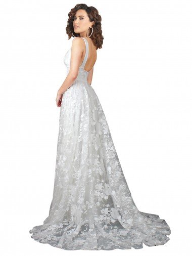 Affordable Plunging V-Neckline Wedding Dress with Slit UK