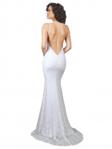 Affordable High Neck Backless Lace Wedding Dress with Plunging Low Back UK