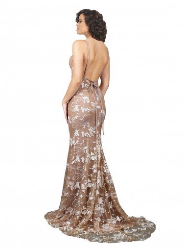 Affordable Fishtail Shaped V-Neck Embroidered Foral Lace Wedding Dress UK