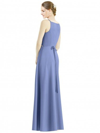 Affordable Long Floor Length V-Neck Satin Bridesmaid Dress with Spaghetti Straps UK