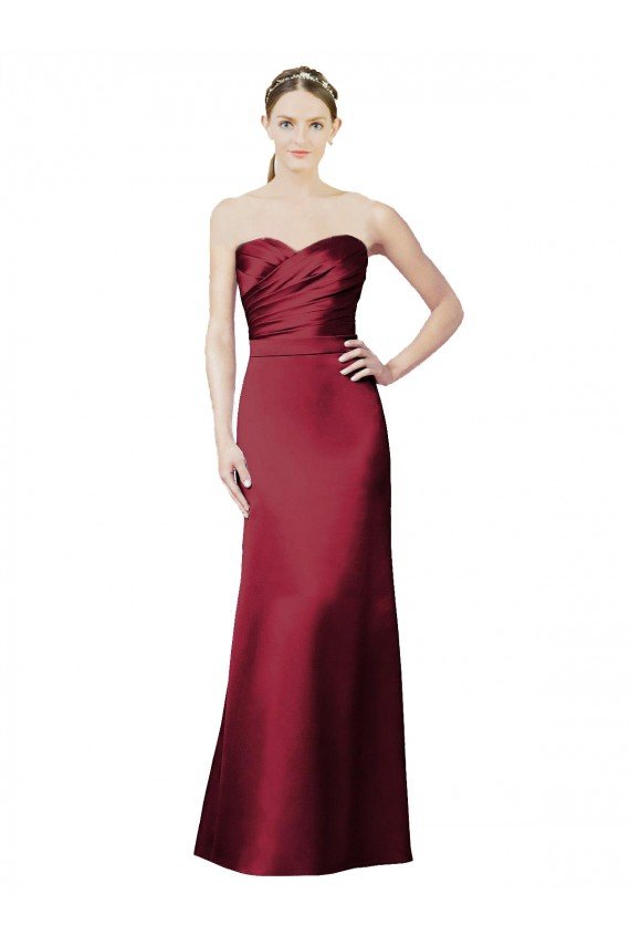 Affordable Strapless Satin Bridesmaid Dress with Asymmetrical Draped Bodice UK