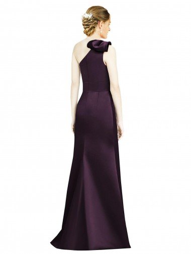 Affordable Full Length One Shoulder Satin Bridesmaid Dress with Bow Shoulder Detail UK