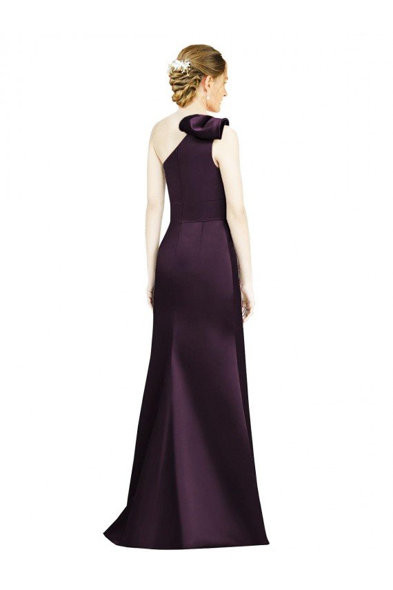 Affordable Full Length One Shoulder Satin Bridesmaid Dress with Bow Shoulder Detail UK