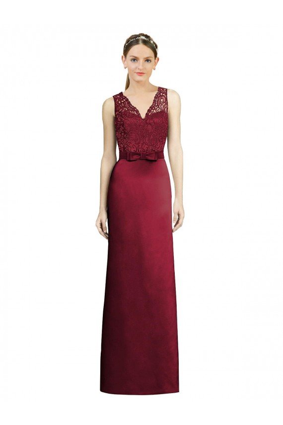 Affordable Full Length Sleeveless Satin Bridesmaid Dress with Lace Bodice UK
