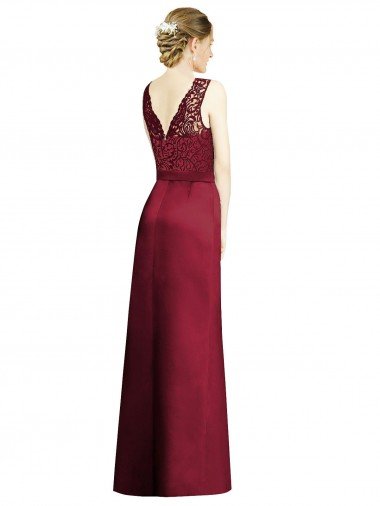 Affordable Full Length Sleeveless Satin Bridesmaid Dress with Lace Bodice UK
