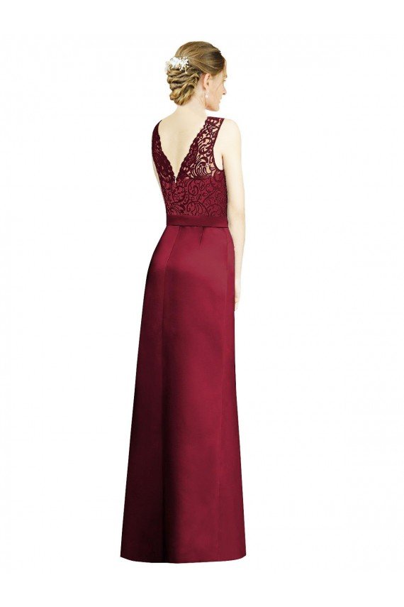 Affordable Full Length Sleeveless Satin Bridesmaid Dress with Lace Bodice UK