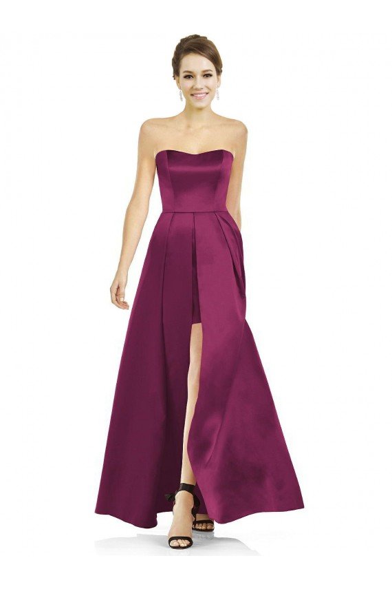 Affordable Full Length Strapless Long Satin Bridesmaid Dress with Sweetheart Neckline UK