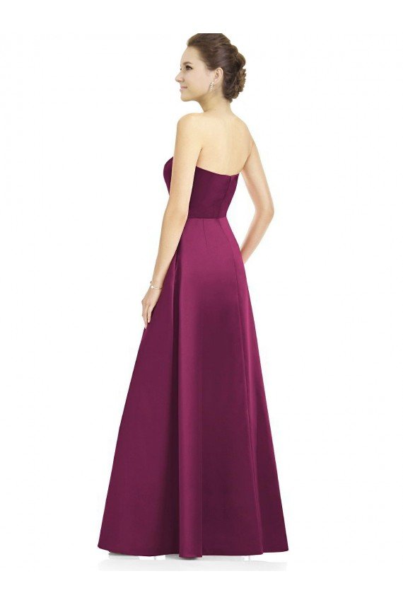 Affordable Full Length Strapless Long Satin Bridesmaid Dress with Sweetheart Neckline UK