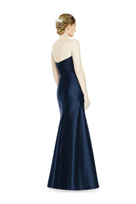 Affordable Full Length Strapless Satin Bridesmaid Dress with Lace Sweetheart Neckline UK