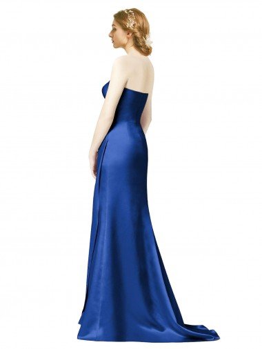 Affordable Faux Wrap A-Line Long Satin Bridesmaid Dress with Draped Bodice UK