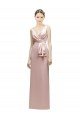 Affordable Sleeveless V-Neck Long Satin Bridesmaid Dress with Draped Bodice and Tiered Bow UK