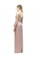 Affordable Sleeveless V-Neck Long Satin Bridesmaid Dress with Draped Bodice and Tiered Bow UK