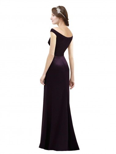 Affordable Off The Shoulder Long Satin Bridesmaid Dress with Asymmetrical Pleated Bodice UK