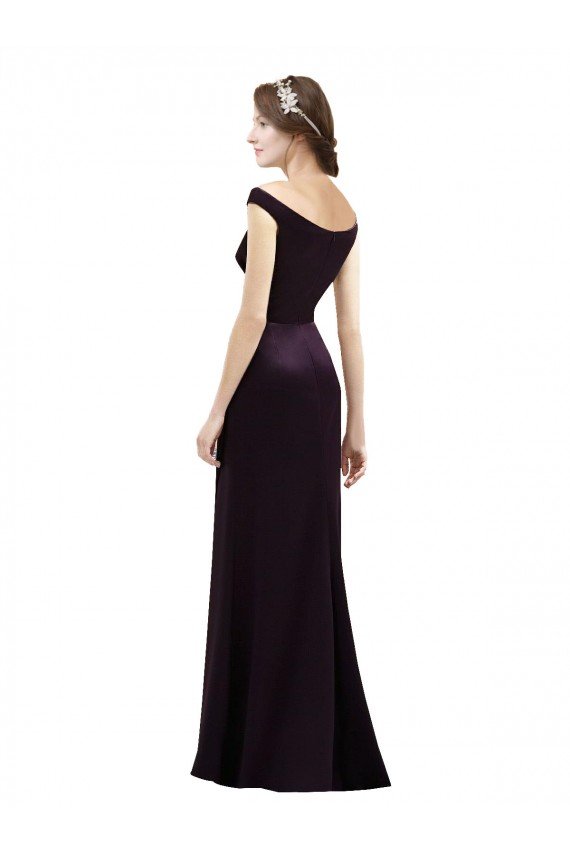 Affordable Off The Shoulder Long Satin Bridesmaid Dress with Asymmetrical Pleated Bodice UK