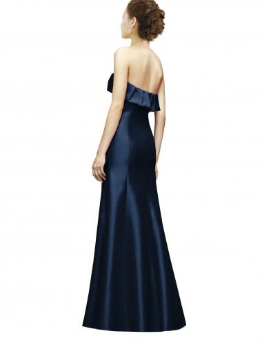 Affordable Long Strapless Satin Bridesmaid Dress with Pleated Cuff Neckline UK