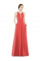 Affordable Sheer V-Neck Tulle Illusion Long Satin Bridesmaid Dress UK
