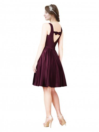 Affordable Classic Cocktail Knee Length Satin Bridesmaid Dress / Prom Dress with V Back and Bow Detail UK