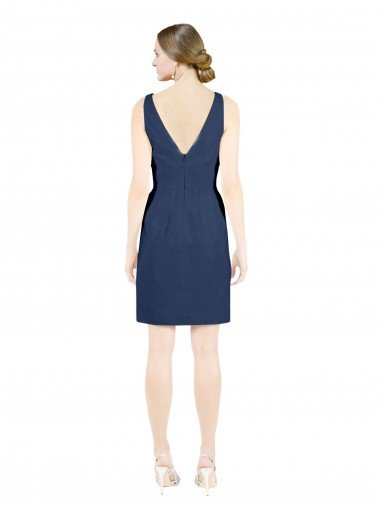 Affordable Deep V-Neck Short Knee Length Satin Cocktail Bridesmaid Dress with Slimming Pleats UK