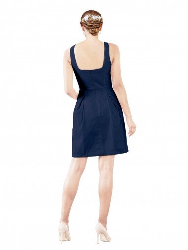 Affordable V-Neck A-Line Satin Cocktail Bridesmaid Dress with Pockets UK