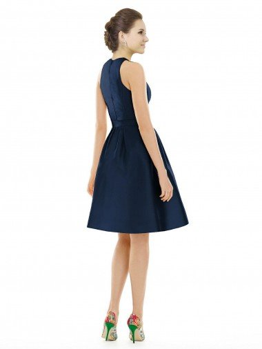 Affordable Short Halter Cocktail Length Luxe Satin Cocktail Bridesmaid Dress UK