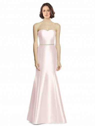 Affordable Long Sweetheart Satin Bridesmaid Dress with Slim Beaded Sash UK