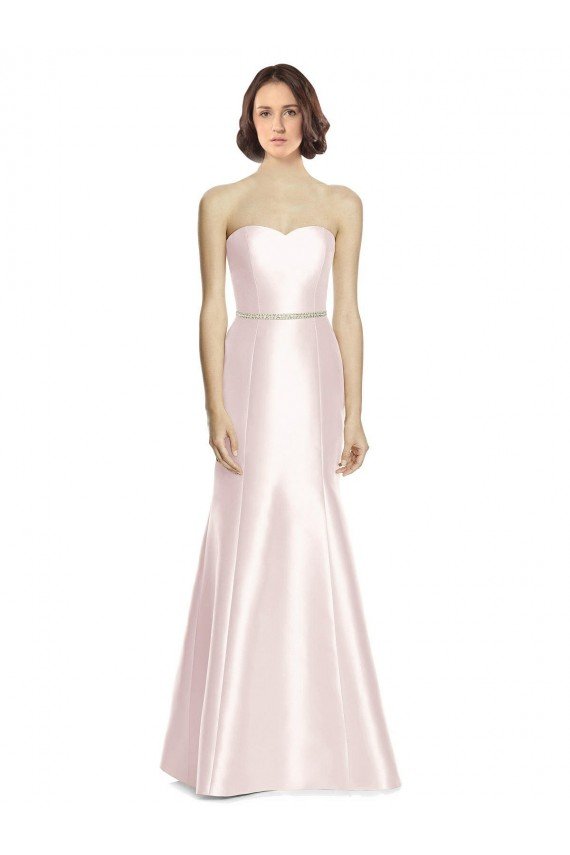 Affordable Long Sweetheart Satin Bridesmaid Dress with Slim Beaded Sash UK