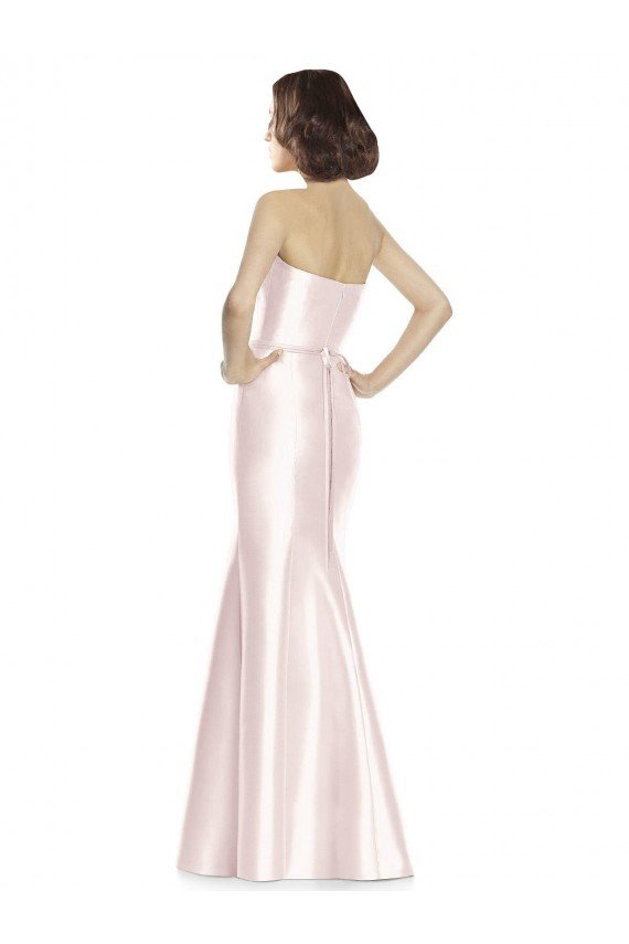 Affordable Long Sweetheart Satin Bridesmaid Dress with Slim Beaded Sash UK
