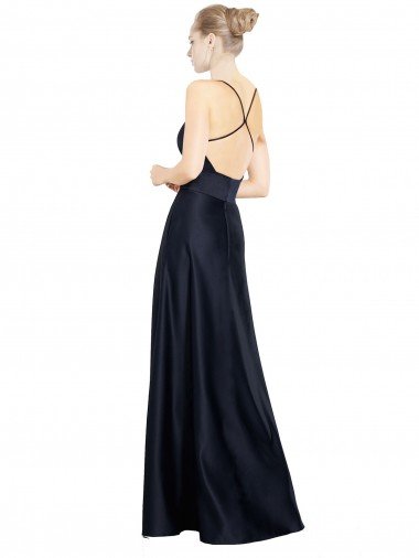 Affordable Sexy Satin Bridesmaids Dress with Deep V-Neckline and Strappy Back UK
