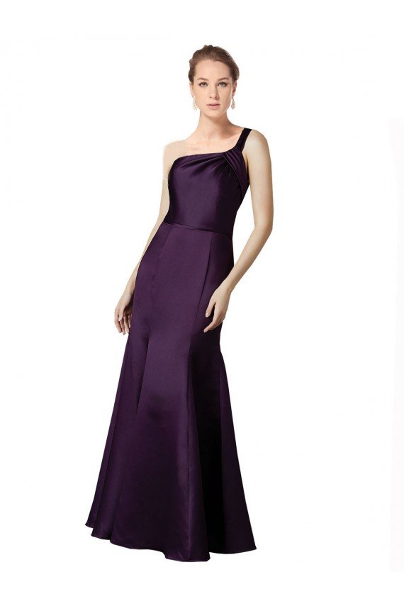 Affordable Long Ruched Neckline One Shoulder Satin Bridesmaid Dress / Prom Dress UK