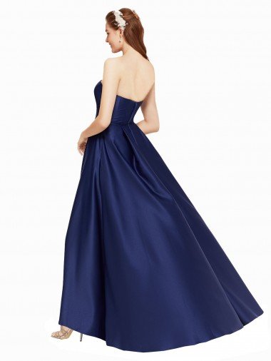 Affordable High Low Strapless Formal Satin Bridesmaid Dress / Prom Dress with Pockets UK