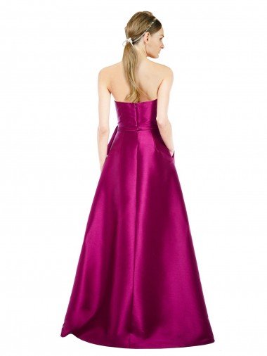 Affordable Sleeveless V-Neck Long Satin Bridesmaid Dress / Prom Dress with Bow Waist UK