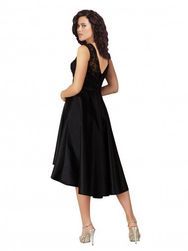 Affordable Short High Low Satin Cocktail Bridesmaid Dress with a Beaded and Embroidered Bodice UK