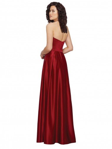 Affordable Strapless Satin Bridesmaids Dress with Beaded Pocket and Soft Pleating UK